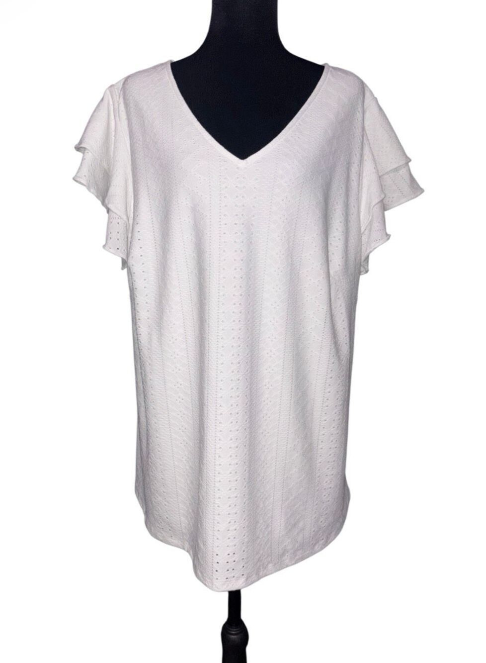 Adrianna Papell Eyelet Flutter Sleeve Blouse